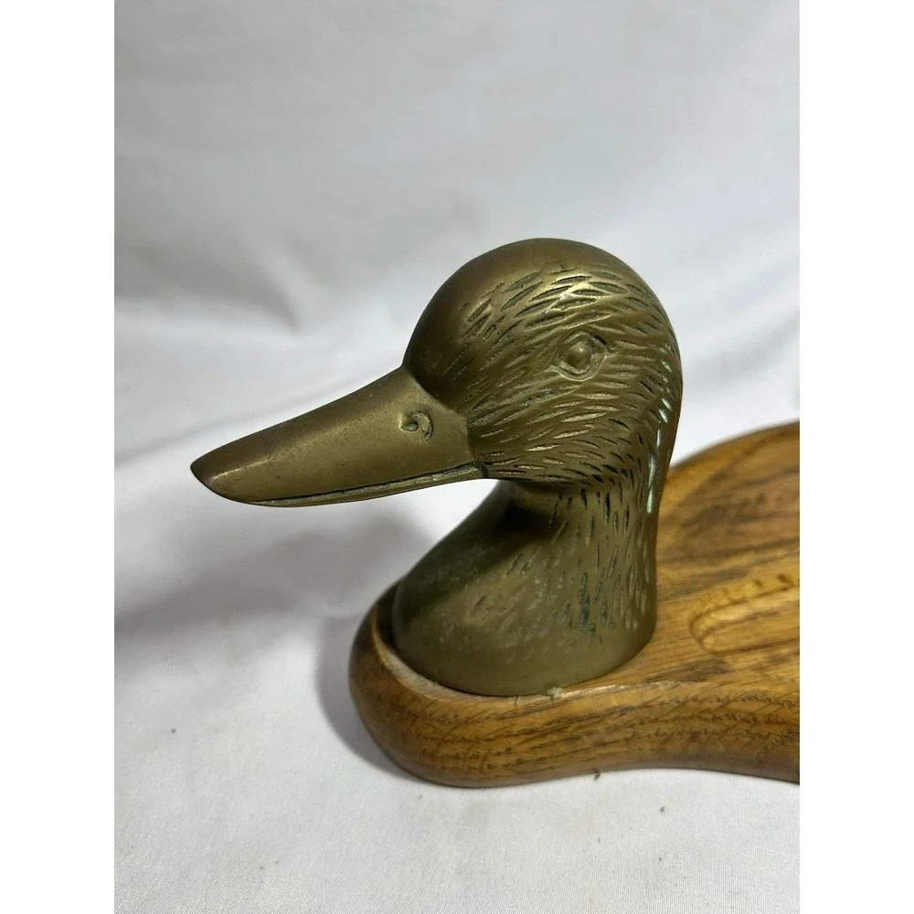 VTG Solid Brass Duck Head & Wood Men's Valet Tray Desk Dresser Entry 11